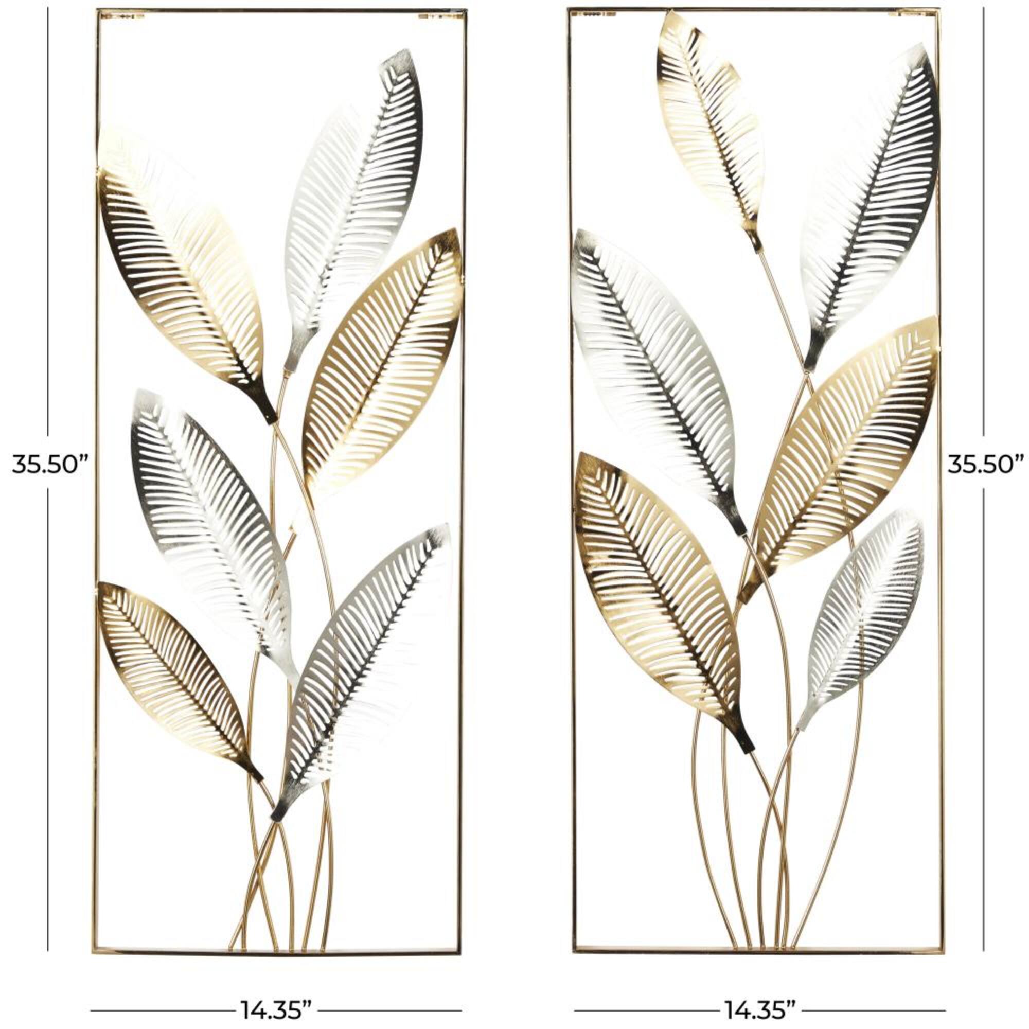 35.5" x 14.5" Gold with Silver Accents Metallic Leaf Cutout Wall Décor, 2ct.